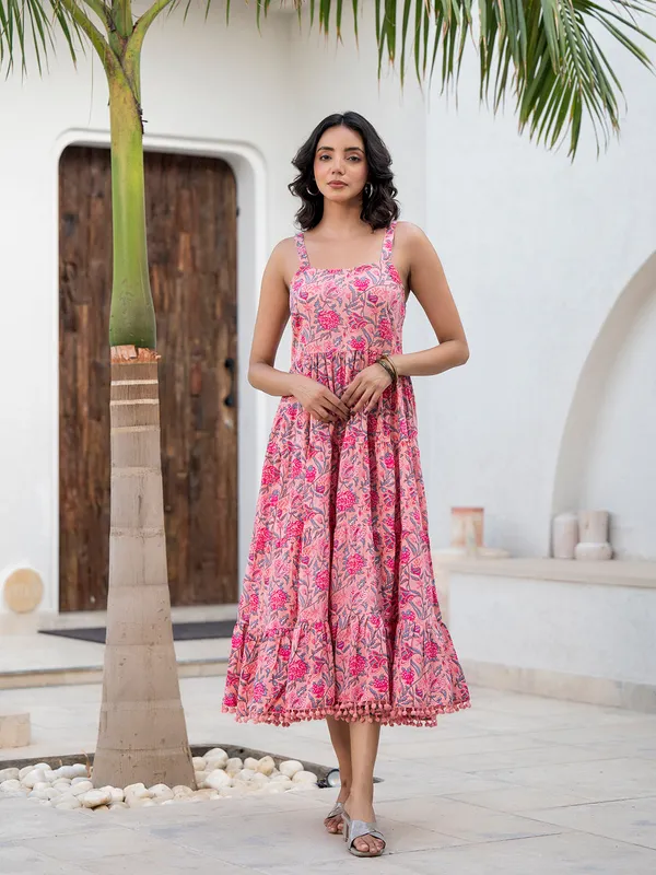 Pink_Floral_Printed_Shoulder_Strip_Calf_Long_Ethnic_Dress_For_For_Women