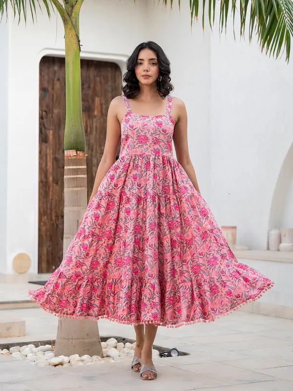 Pink_Floral_Printed_Shoulder_Strip_Calf_Long_Ethnic_Dress_For_For_Women