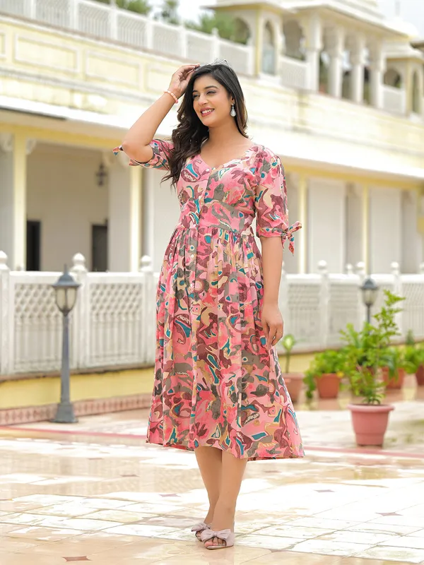Pink_Rayon_Flare_Midi_Dress_For_Women
