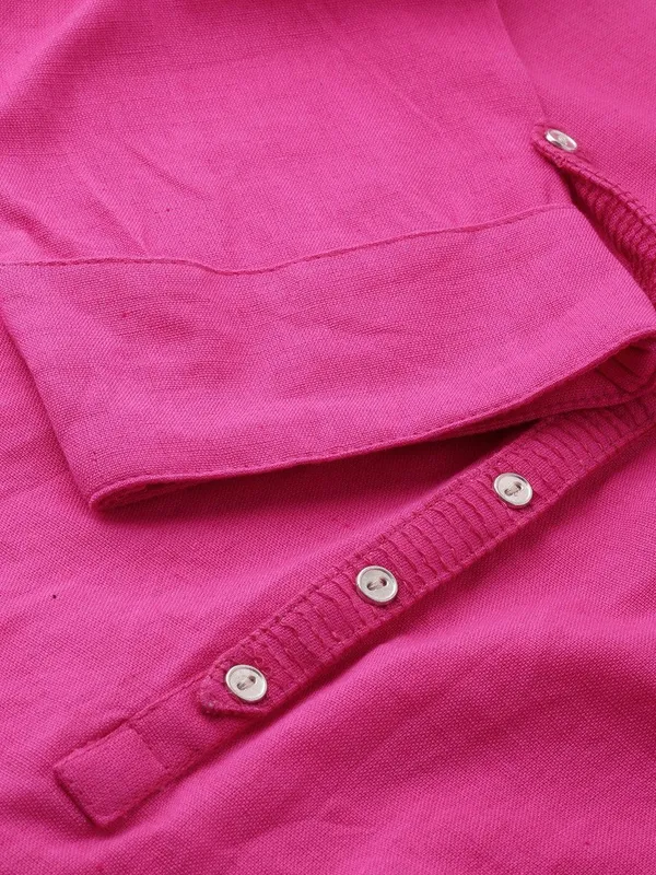 Pink_Solid_Straight_Roll_Up_Sleeve_Kurti_For_Women