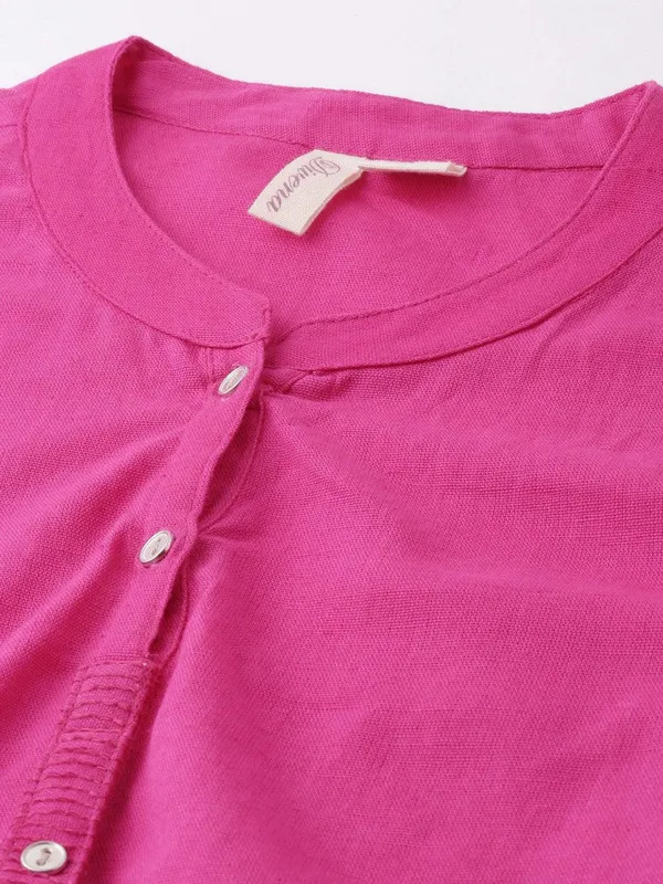 Pink_Solid_Straight_Roll_Up_Sleeve_Kurti_For_Women