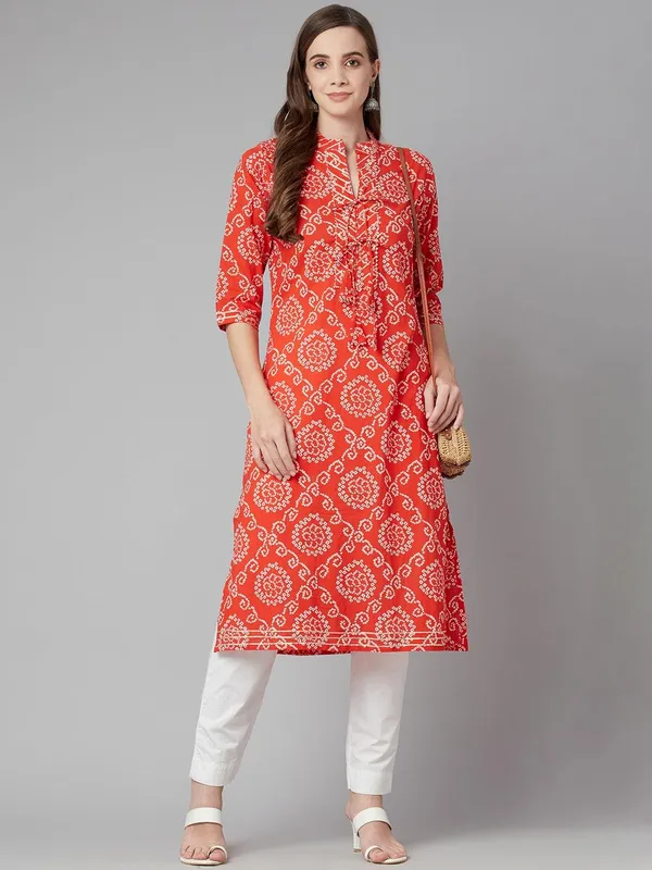 Red_Bandhej_Straight_Kurta_For_Women