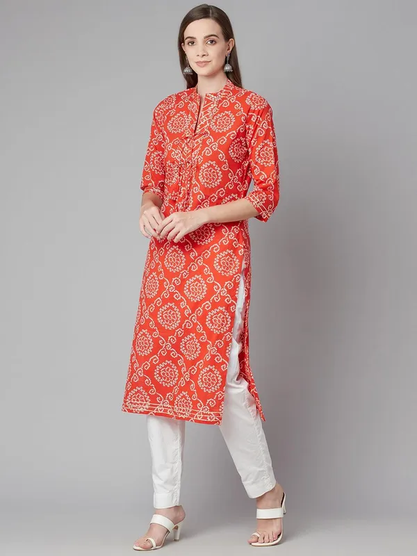Red_Bandhej_Straight_Kurta_For_Women