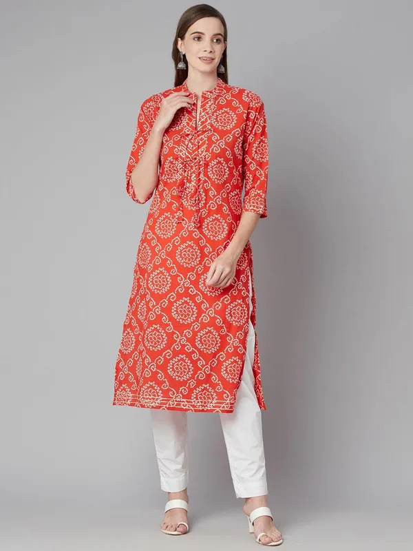 Red_Bandhej_Straight_Kurta_For_Women
