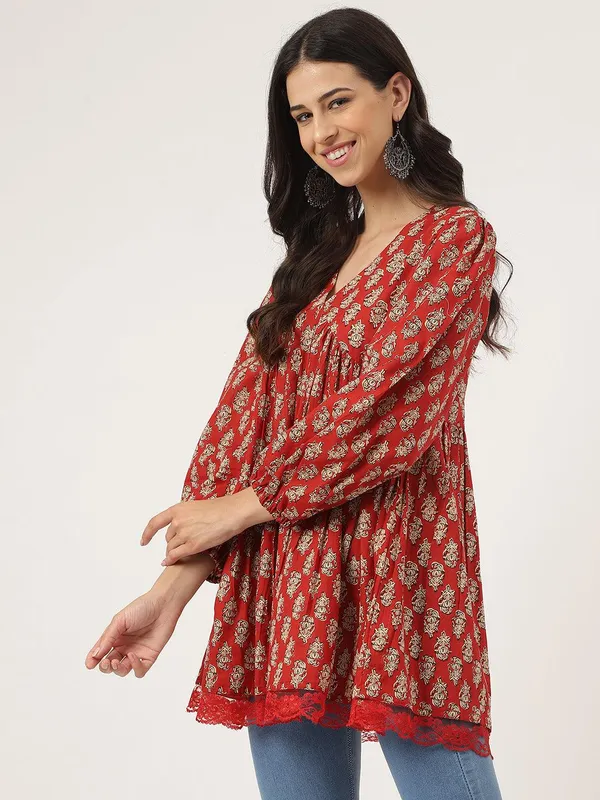 Red_Floral_Cotton_Peplum_Style_Top_For_Women