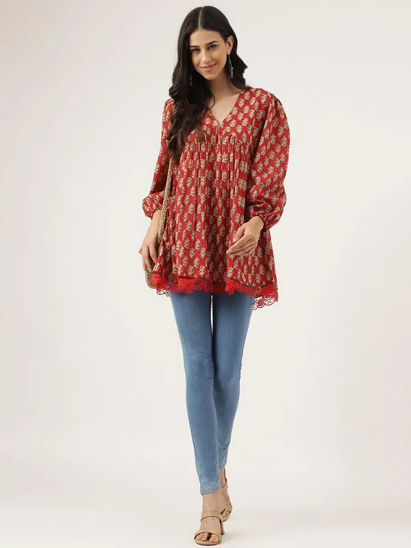 Red_Floral_Cotton_Peplum_Style_Top_For_Women