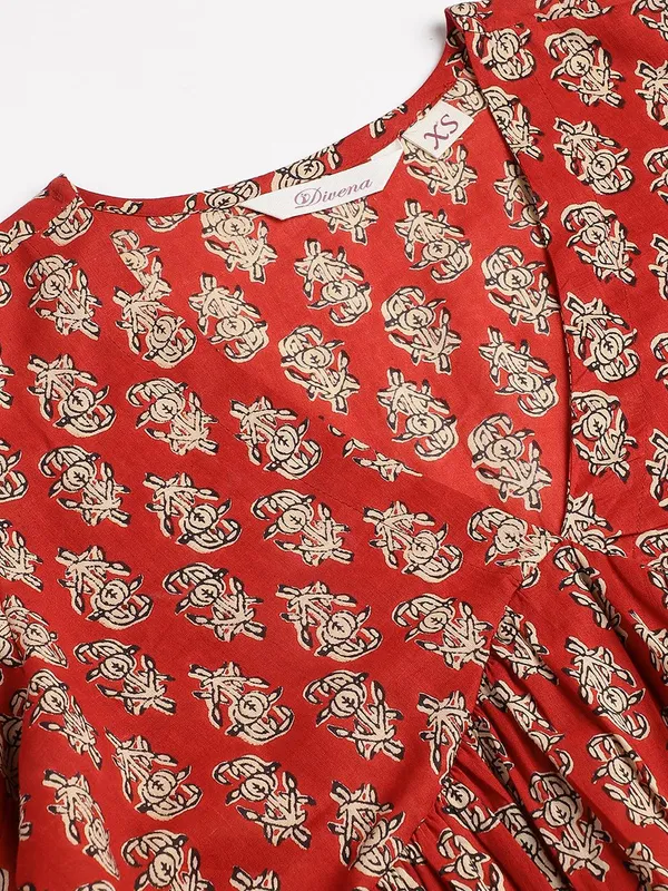 Red_Floral_Cotton_Peplum_Style_Top_For_Women