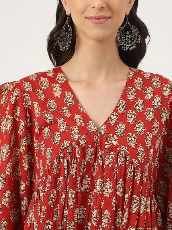 Red_Floral_Cotton_Peplum_Style_Top_For_Women