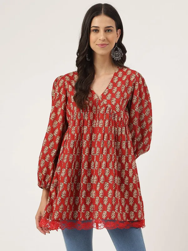 Red_Floral_Cotton_Peplum_Style_Top_For_Women