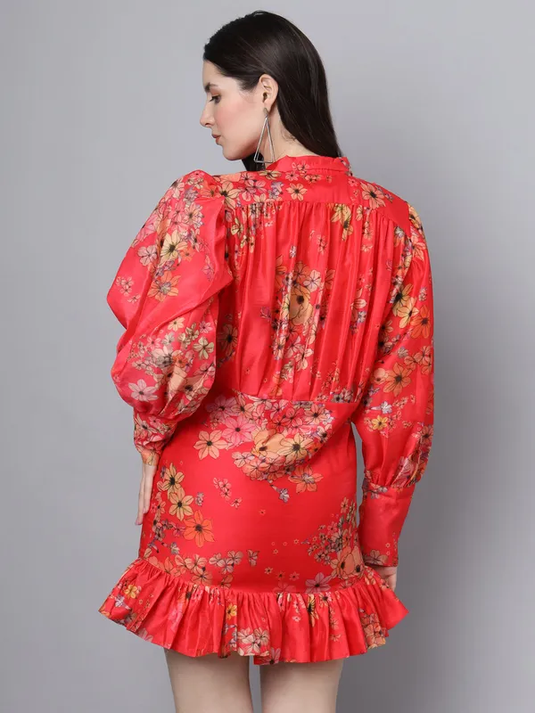 Red_Floral_Printed_Chanderi_Midi_Dress_For_Women