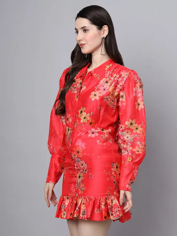 Red_Floral_Printed_Chanderi_Midi_Dress_For_Women