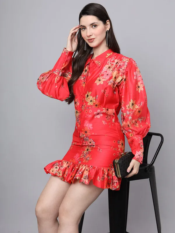 Red_Floral_Printed_Chanderi_Midi_Dress_For_Women