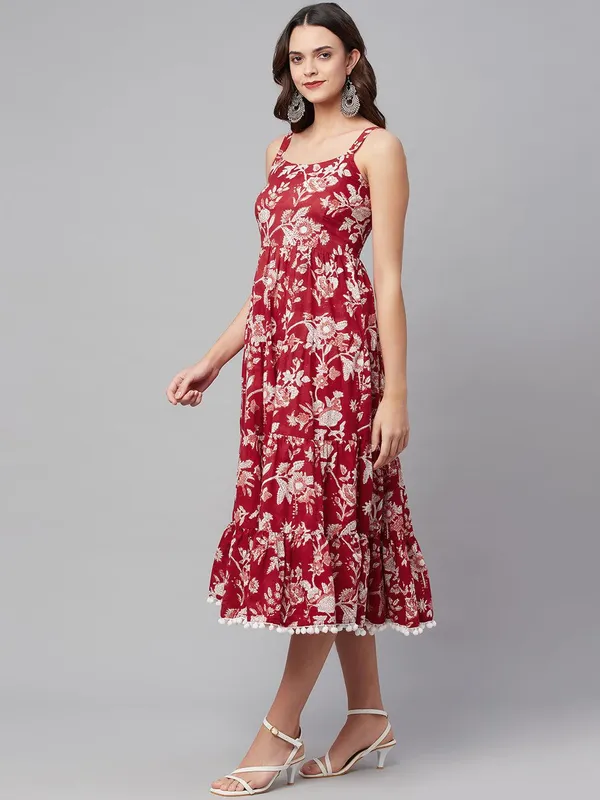 Red_Floral_Printed_Shoulder_Strap_Long_Dress_For_Women