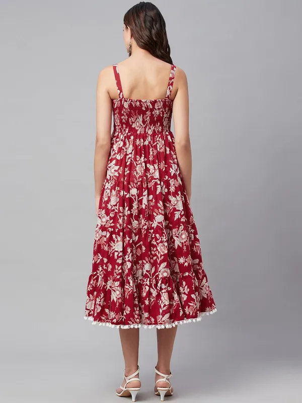 Red_Floral_Printed_Shoulder_Strap_Long_Dress_For_Women