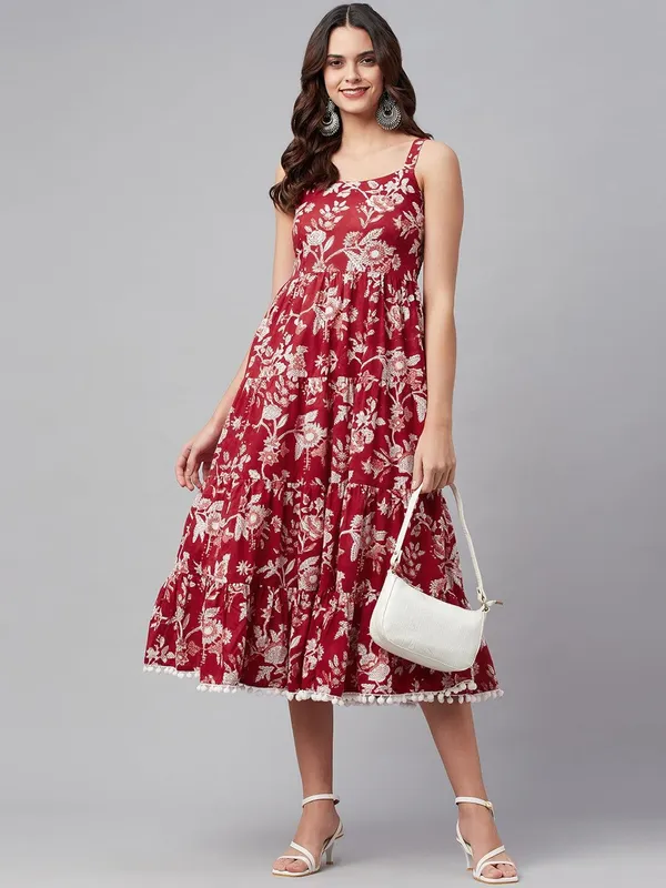 Red_Floral_Printed_Shoulder_Strap_Long_Dress_For_Women