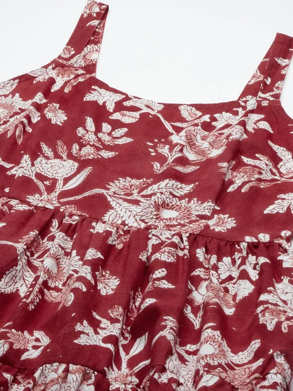 Red_Floral_Printed_Shoulder_Strap_Long_Dress_For_Women