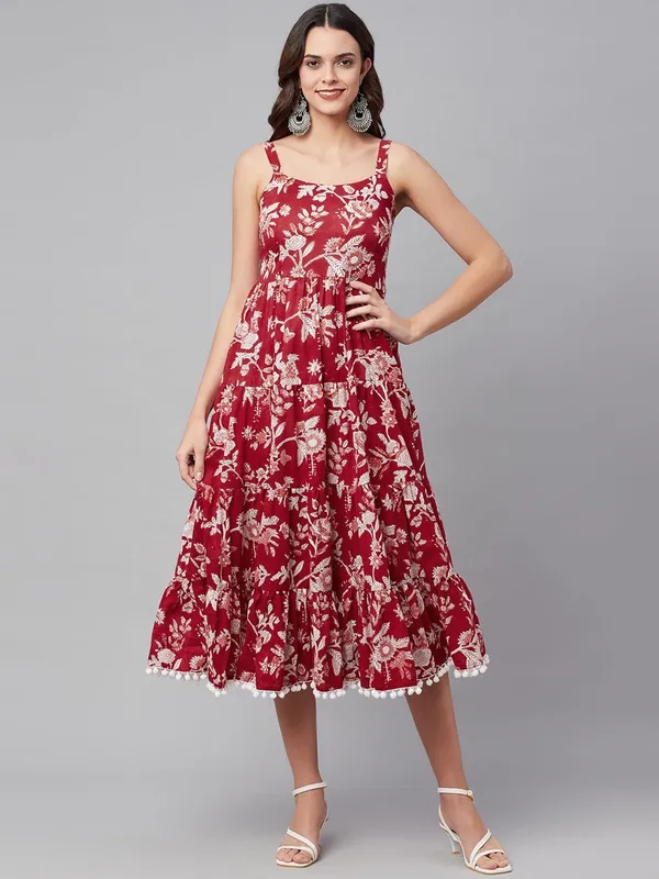Red_Floral_Printed_Shoulder_Strap_Long_Dress_For_Women