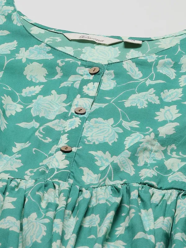 Sea_Green_Floral_Printed_Peplum_Cotton_Top_For_Women