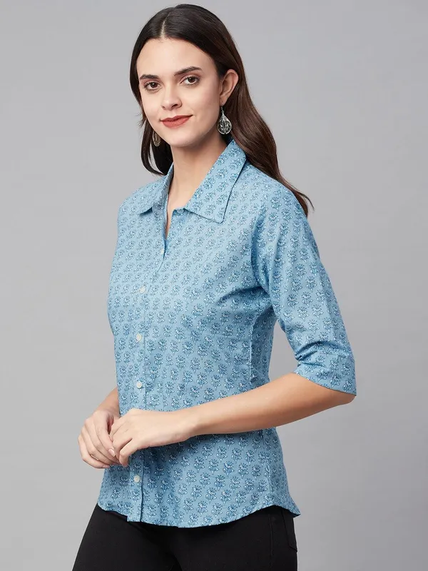 Sky_Blue_Printed_Casual_Shirt_For_Women