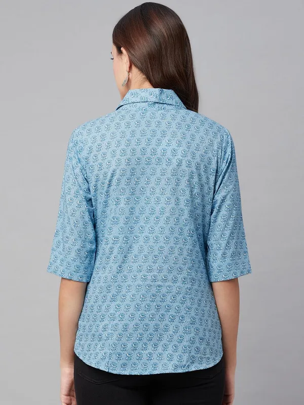 Sky_Blue_Printed_Casual_Shirt_For_Women