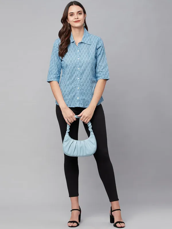 Sky_Blue_Printed_Casual_Shirt_For_Women