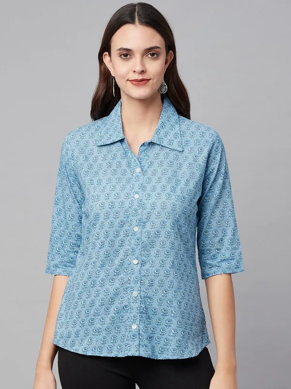 Sky_Blue_Printed_Casual_Shirt_For_Women