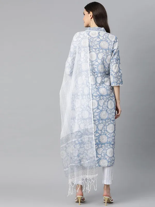 Sky_Blue_Hand_Block_Printed_Straight_Kurta_Pant_Set_With_Dupatta_For_Women