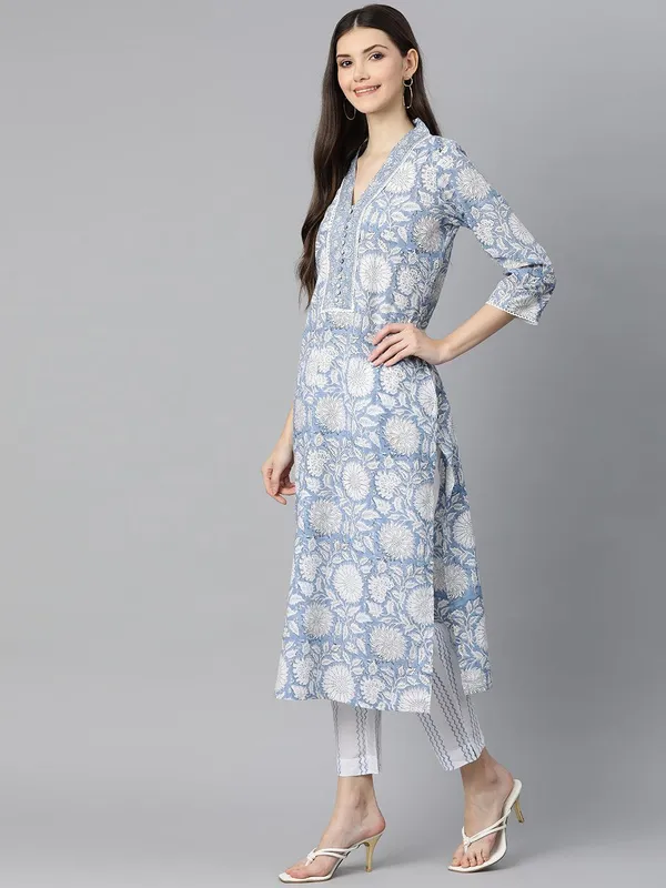 Sky_Blue_Hand_Block_Printed_Straight_Kurta_Pant_Set_With_Dupatta_For_Women