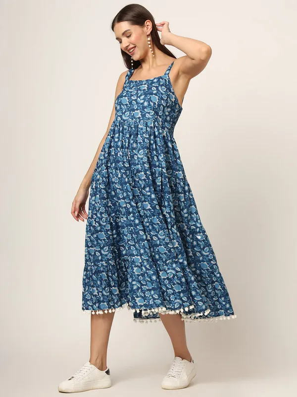 Sky_Blue_Printed_Cotton_Fabric_Fit_&_Flare_Dress_For_Women
