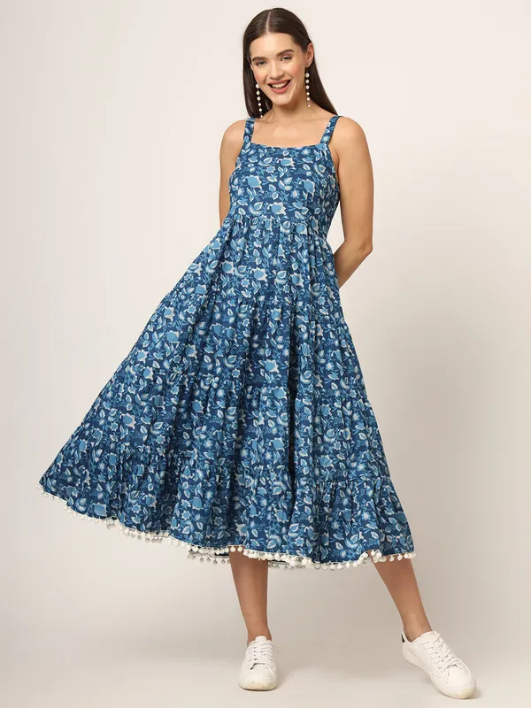 Sky_Blue_Printed_Cotton_Fabric_Fit_&_Flare_Dress_For_Women