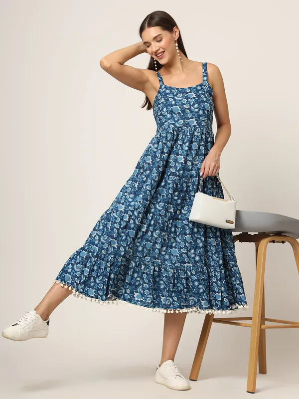 Sky_Blue_Printed_Cotton_Fabric_Fit_&_Flare_Dress_For_Women