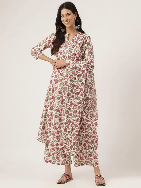 White_Floral_Printed_Anarkali_Kurta_Palazzo_Set_For_Women