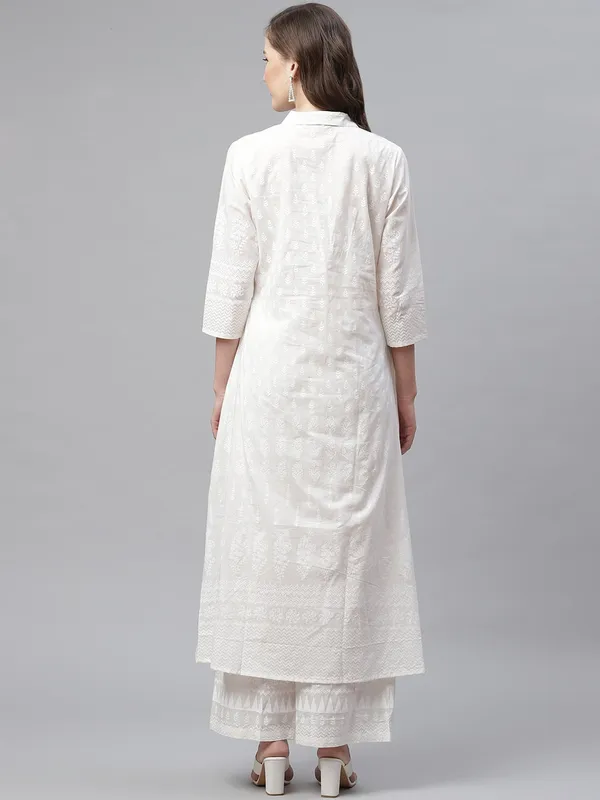 White_Khari_Print_Cotton_Kurti_With_Palazzo_Set_For_Women