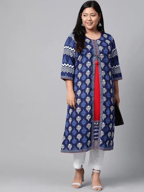 Plus_Size_Blue_Cotton_&_Rayon_A-Line_Kurti_For_Women