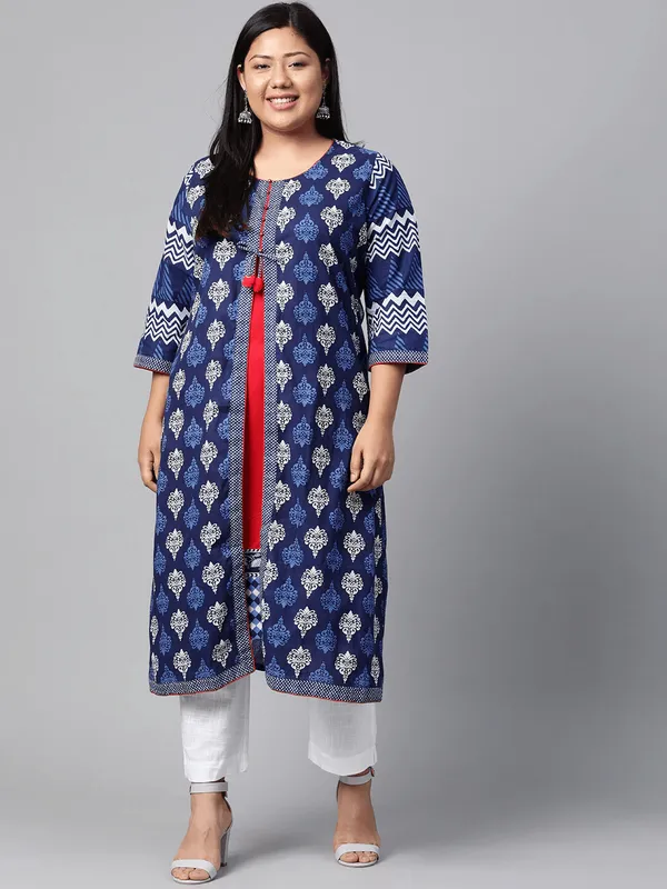 Plus_Size_Blue_Cotton_&_Rayon_A-Line_Kurti_For_Women