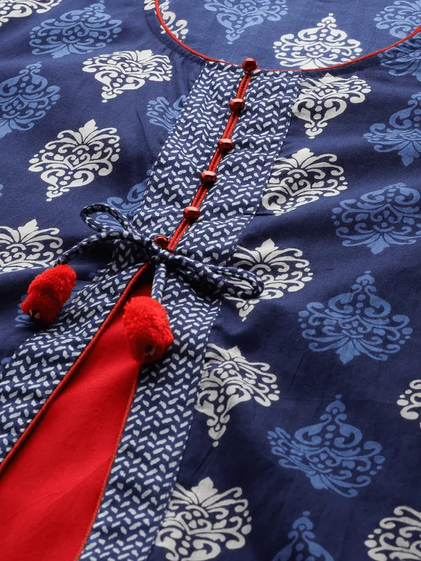 Plus_Size_Blue_Cotton_&_Rayon_A-Line_Kurti_For_Women