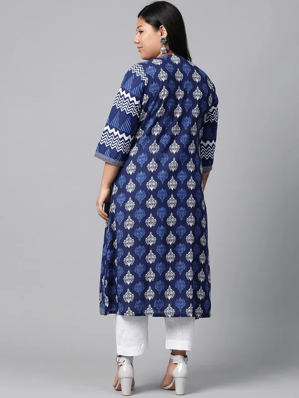 Plus_Size_Blue_Cotton_&_Rayon_A-Line_Kurti_For_Women