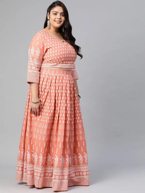 Plus_Size_Pink_Printed_Crop_Top,_Lehenga_With_Dupatta_Set_For_Women