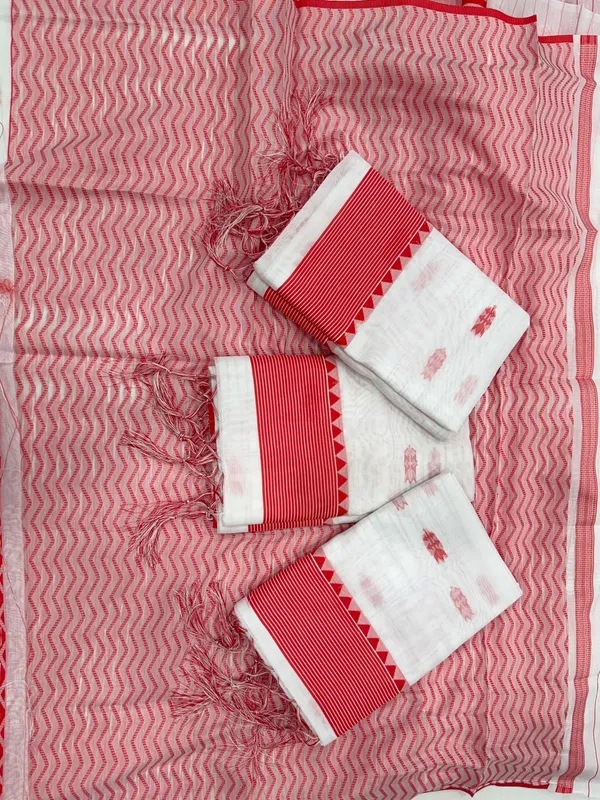 Premium_White_Lilan_Slab__Saree_with_Rich_Jacquard_Work_and_Contrast_Blouse_Piece