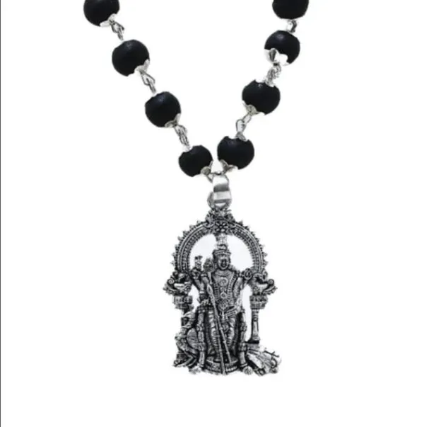 Karungali_Mala_Silver_with_Murgan/Trishul_Pendant_-_Unisex