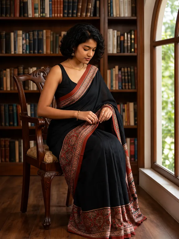 Red_And_Black_Ajrakh_Modal_Silk_Saree