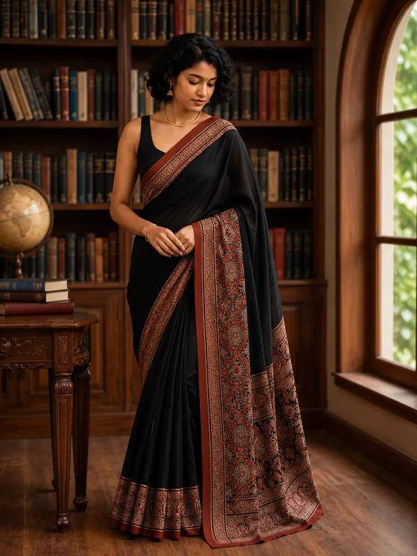 Red_And_Black_Ajrakh_Modal_Silk_Saree