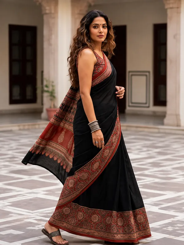 Red_And_Black_Ajrakh_Modal_Silk_Saree