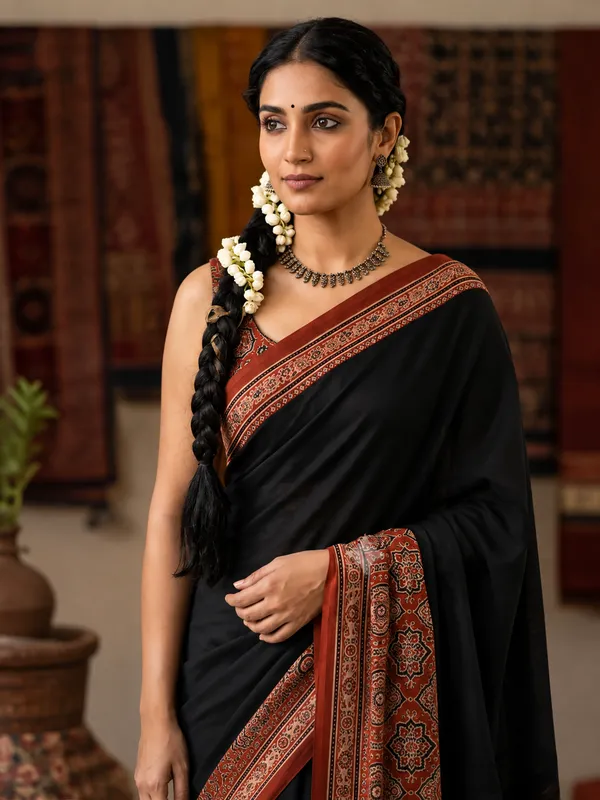 Red_And_Black_Ajrakh_Modal_Silk_Saree
