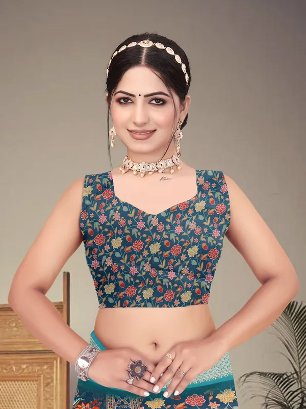 Blue_Cotton_Silk_Digital_Print_&_Jacquard_Border_With_Fancy_Latkan_Saree_For_Women