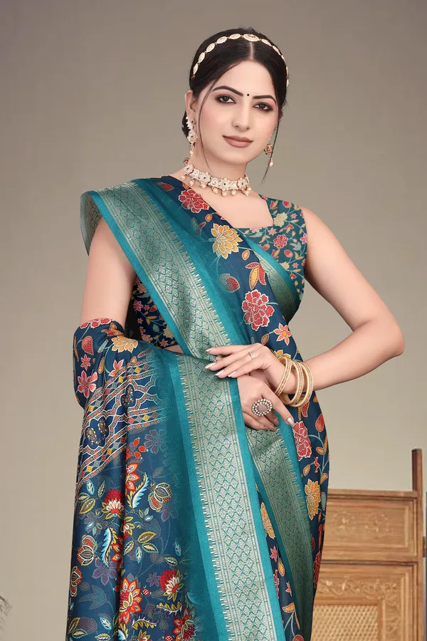 Blue_Cotton_Silk_Digital_Print_&_Jacquard_Border_With_Fancy_Latkan_Saree_For_Women