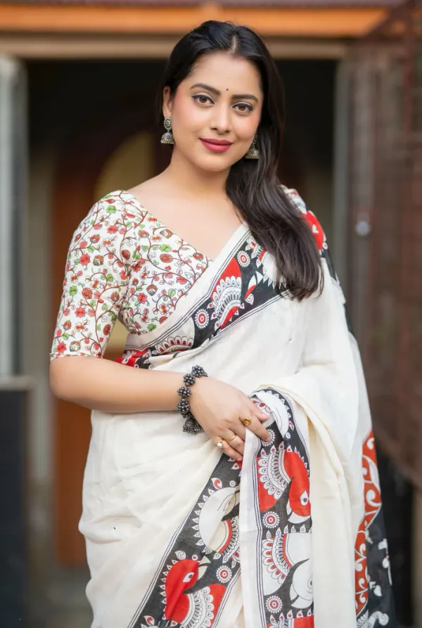 White_Linen_Cotton_With_Digital_Print_Saree_For_Women