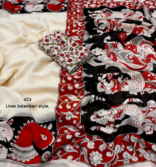 White_Linen_Cotton_With_Digital_Print_Saree_For_Women
