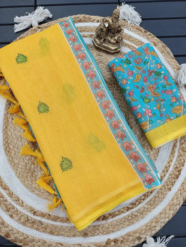 Yellow_Linen_Cotton_With_Digital_Print_Saree_For_Women