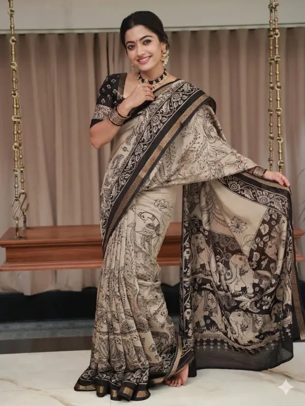 Cream_With_Black_Pure_Mal_Cotton_Soft_Silk_Saree_With_Blouse